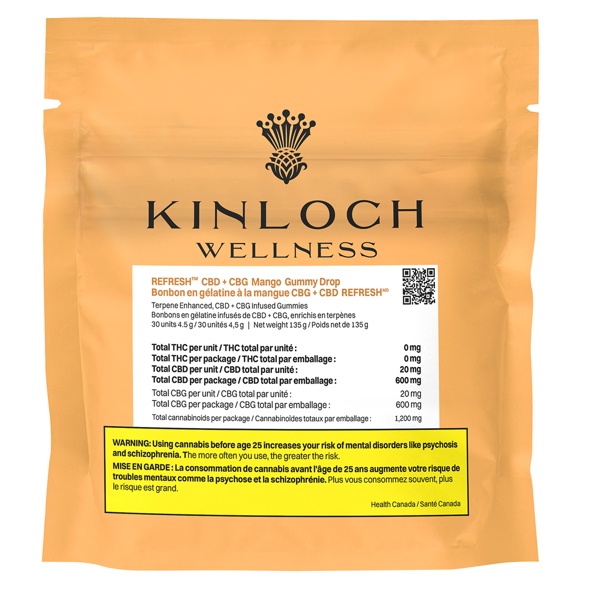 Kinloch - Refresh™- CBG + CBD Mango Gummy Drop 30 Pack